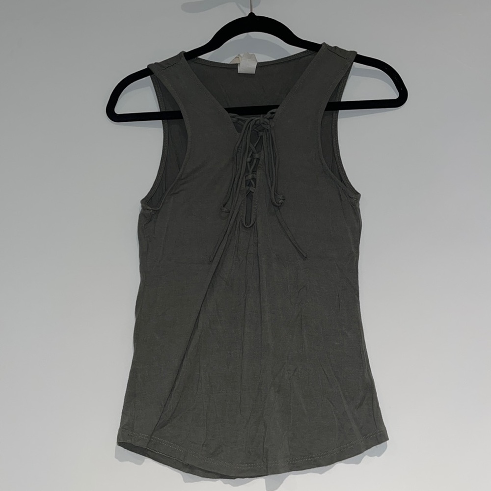 Green lace up tank-top